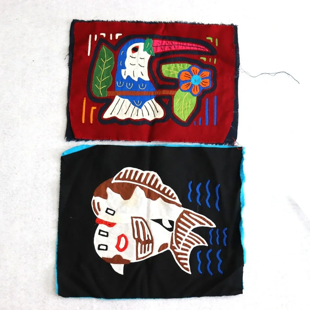 Vintage Kuna Mola Textile Panels OS Multi Unisex Folk Art Embroidery